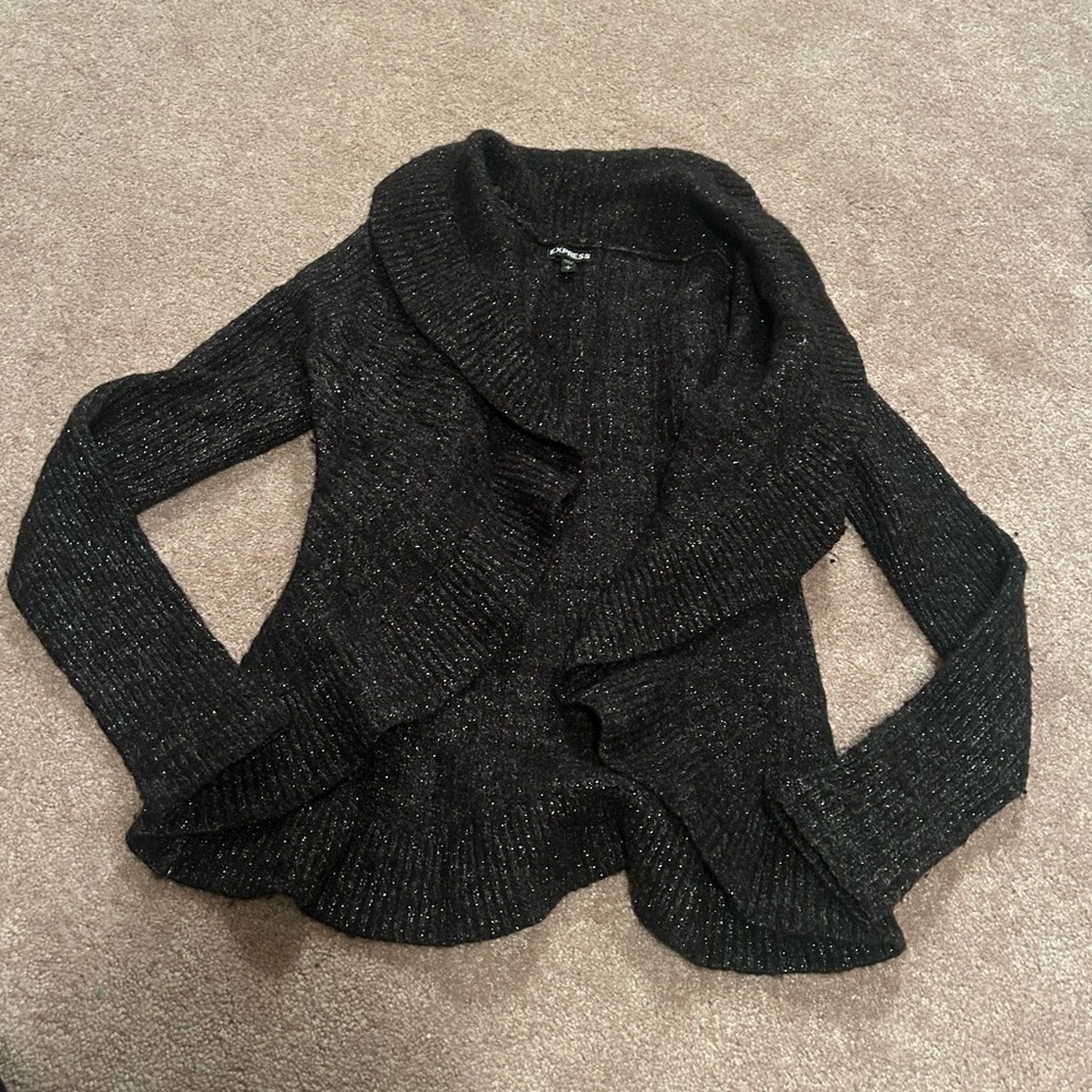 Express black and silver open front express cardigan.